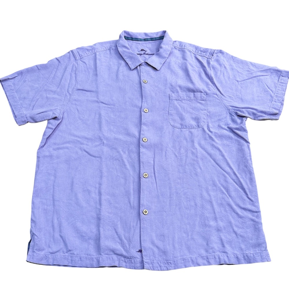 Tommy Bahama Short Sleeve Button Down Men XL Purple Resortwear Casual Luxury